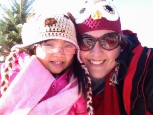 As you've probably noticed, when we take our pictures, Olivia likes to put her face right next to mine, usually touching. I kind of like it, too!