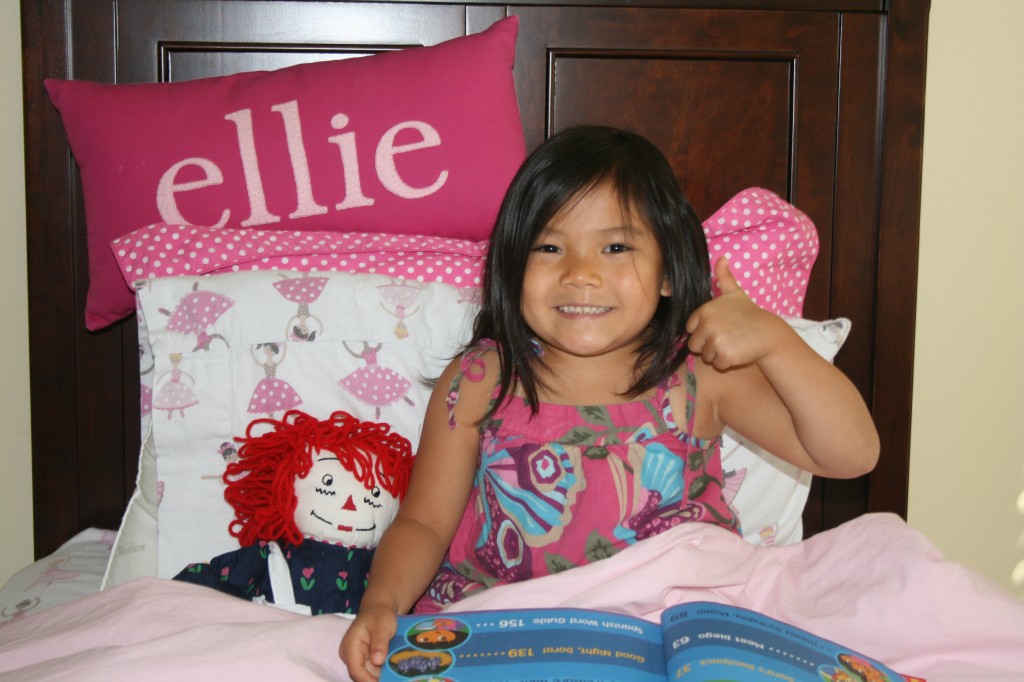 Ellie: Ellie is our most recent graduate from naps to the “Big Girl” world of Quiet Times.
